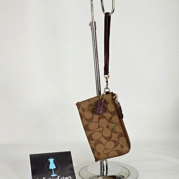 Coach Signature Women's Brown Leather Double Zip Wristlet Wallet144 - Picture 1 of 13